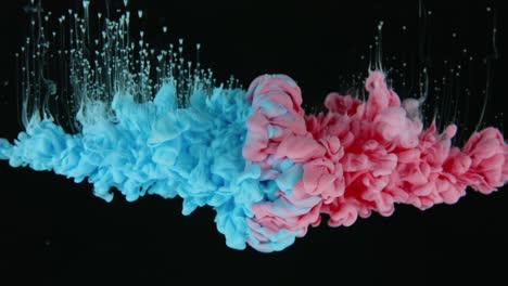 blue and violet color collide together underwater and shape smoky clouds