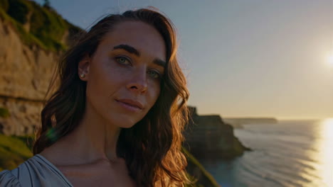 woman at sunset seascape