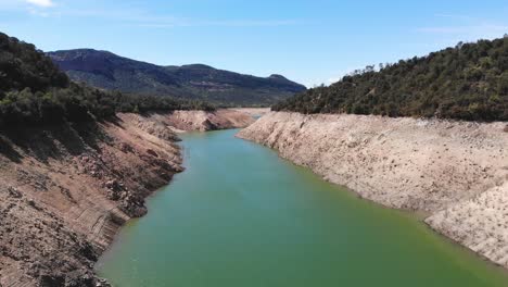 empty reservoir. aerial shot. drought