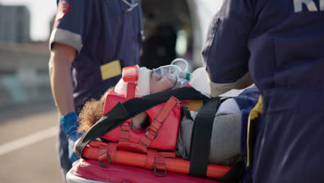 paramedic, patient and oxygen for accident