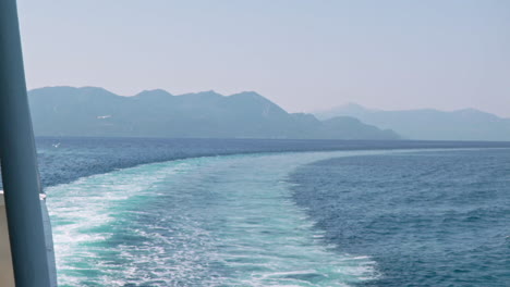 Footage-from-ferry-boat's-stern,-ship-wake,-with-seagulls-follow-the-ship-120fps