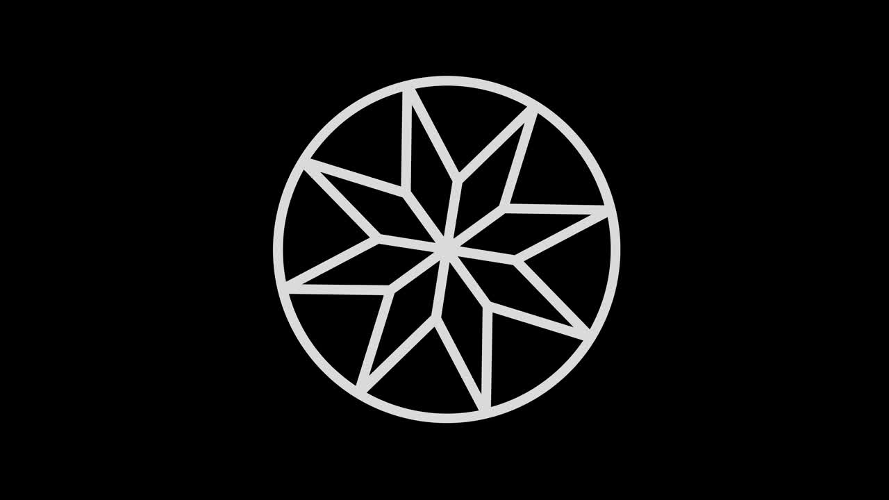 objeto gráfico en blanco y negro con efecto estroboscópico e hipnótico, que gira en el sentido de las agujas del reloj disminuyendo el tamaño de pantalla completa a desaparecer en el centro, en formato de video 16: 9