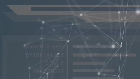 red de conexiones contra interfaz digital con procesamiento de datos en fondo azul