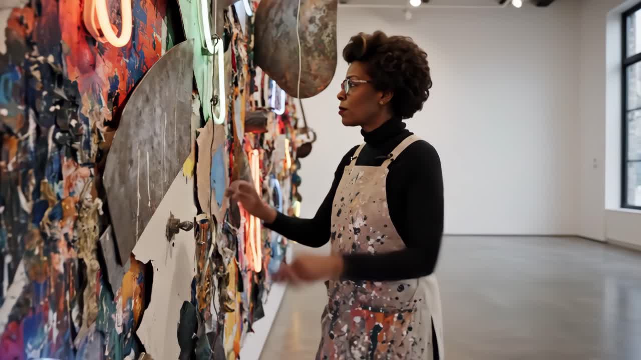 Artist working on a large abstract sculpture