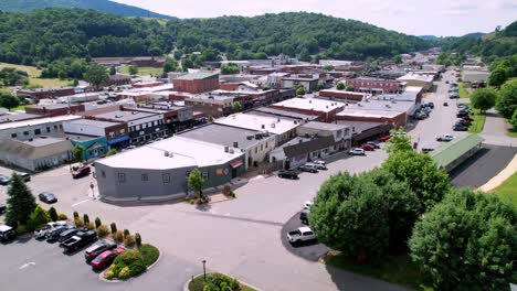 aerial push into west jefferson nc, west jefferson north carolina, small town usa, made in america