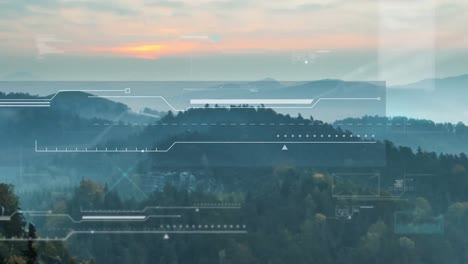 animación del procesamiento de datos sobre el paisaje