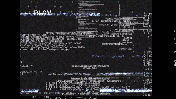 Glitch vhs effect over computer data processing on black background