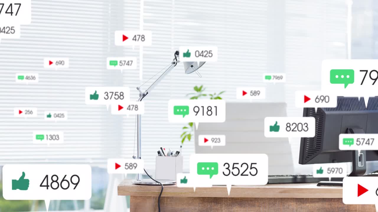 Animasjon av medieikoner over kontor