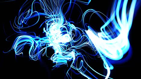 fast lines of light streaks. stream of particles forms curled blue lines like glow light trails, lines form swirling pattern like curle noise. abstract 3d animation as bright creative festive bg