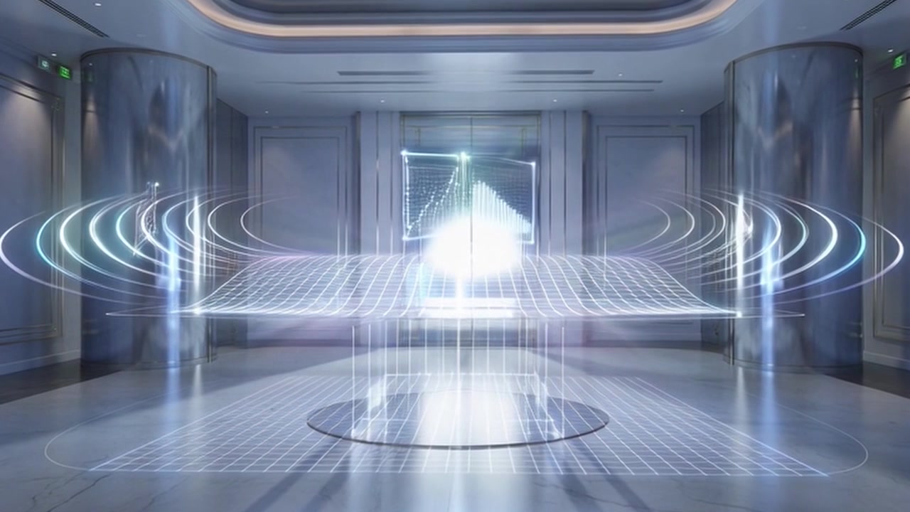 Futuristisk Holografisk Datavisualisering i Moderne Interiør