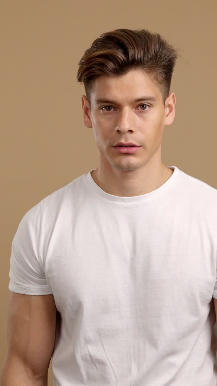 A man's shocked and surprised reaction, pushing against an invisible barrier