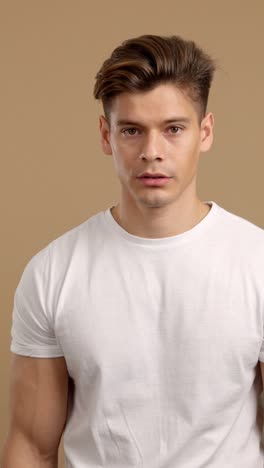 a man's shocked and surprised reaction, pushing against an invisible barrier