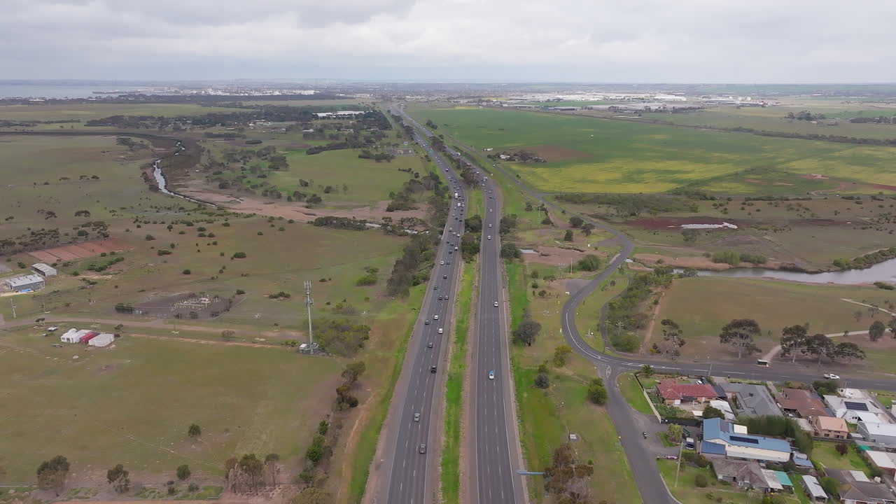 AERIAL Above Princes Freeway Geelong Bound Near Lara Geelong, Australia