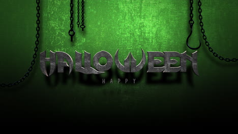 Feliz-Halloween-Con-Cadena-De-Metal-En-Textura-Verde-Oscuro