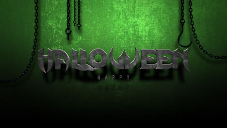 feliz halloween con cadena de metal en textura verde oscuro