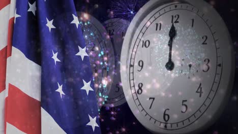 animación digital de la bandera de los estados unidos y reloj de pared 4k