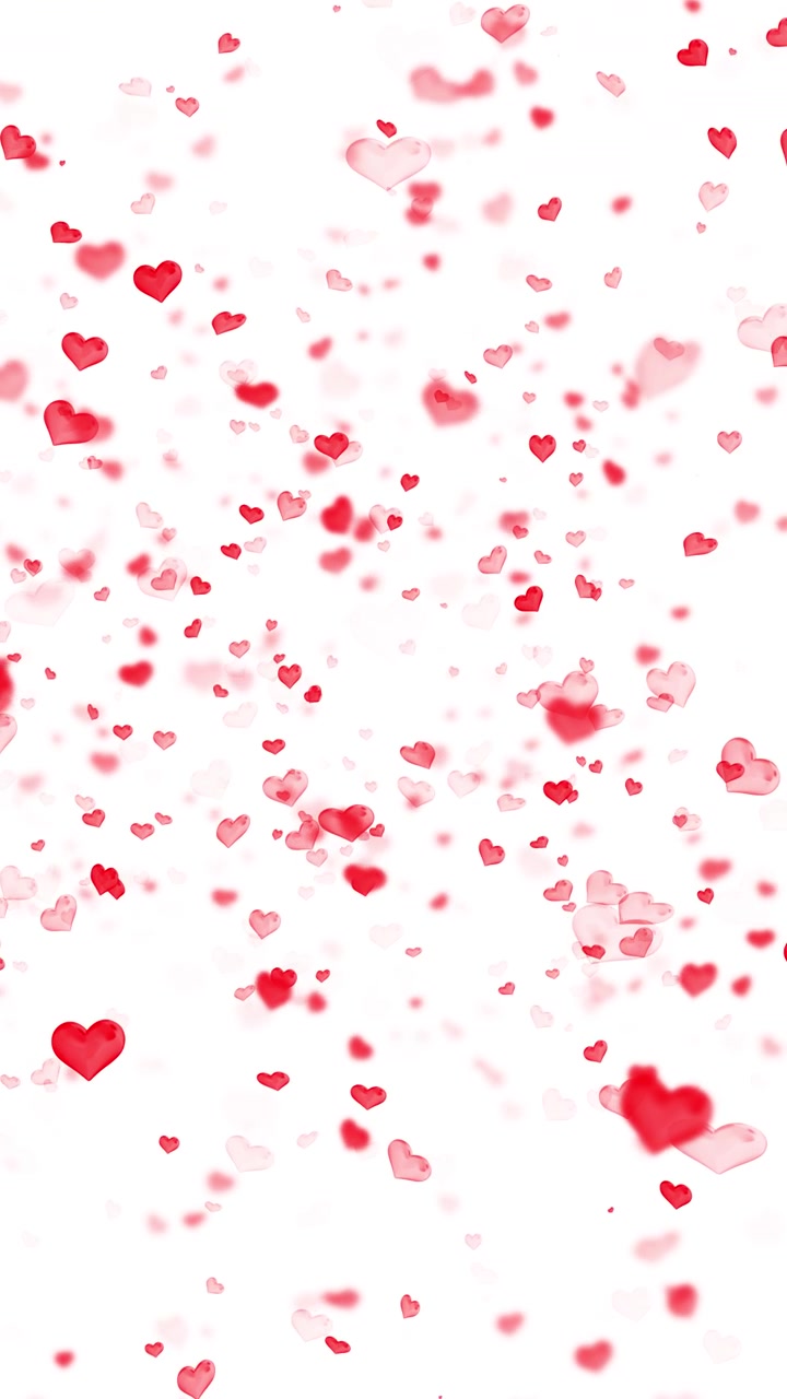 Cuori di San Valentino, sfondo d'amore bianco, forme di cuore rosse e rosa fluttuanti, spazio arioso per il testo, allegro.