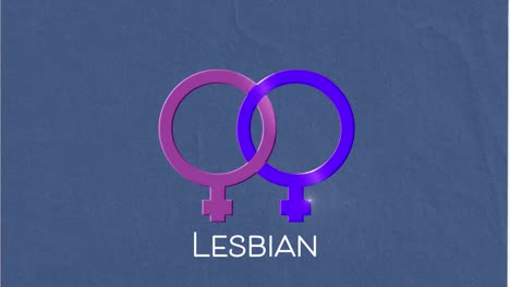 Animation-of-text-lesbian-and-two-linked-pink-and-purple-female-gender-symbols,-on-blue-background