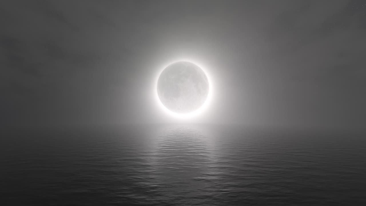 바다 배경 루프 위에 흐릿한 달식