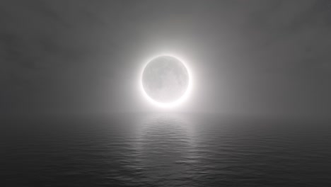 hazy moon eclipse over ocean background loop