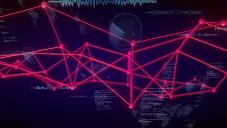 conexiones de red y animación de procesamiento de datos sobre el fondo del mapa del mundo