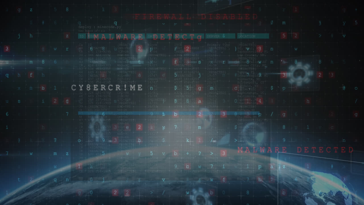 Animation of rows of flickering dots and markers over planet earth