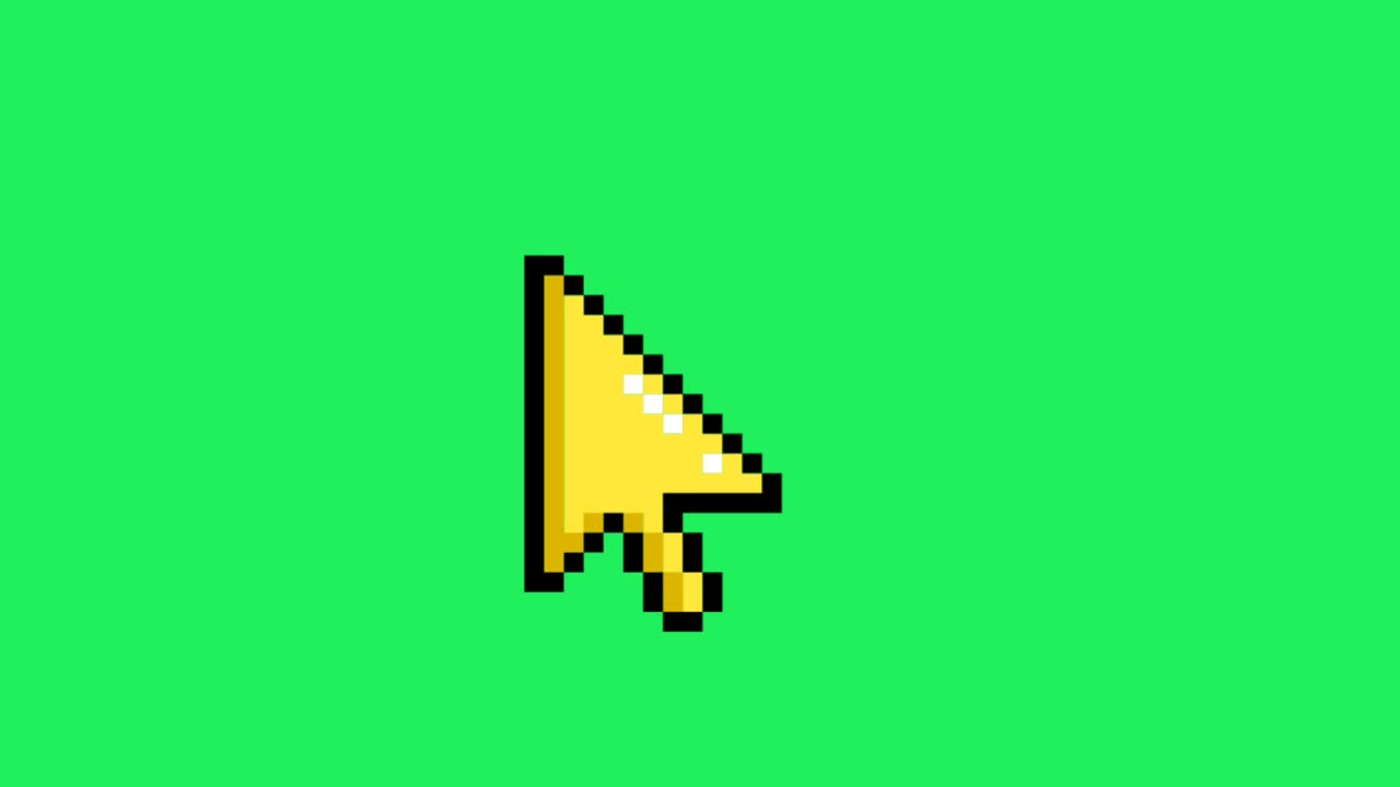 Animation yellow mouse cursor isolate on green background.