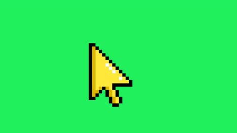 animation yellow mouse cursor isolate on green background.