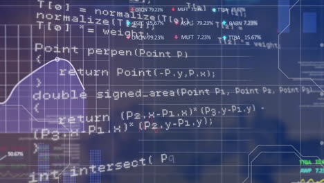 animation of statistics and financial data processing over dark background