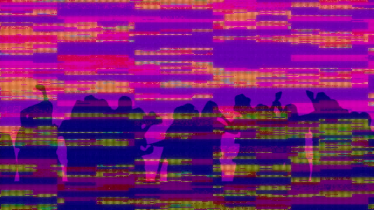 animación de siluetas de personas bailando con rayas en movimiento hipnótico en bucle sin costuras