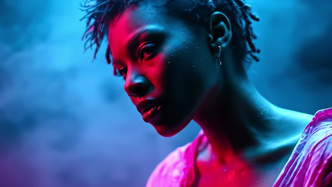A woman with wet hair and piercings in a pink shirt