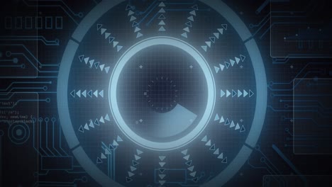 animación del escaneo del alcance, los elementos del procesador y el procesamiento de datos en pantallas sobre cuadrícula