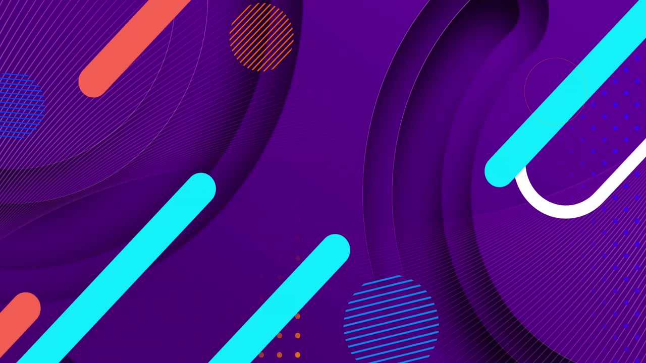 Animation of moving shapes over purple background