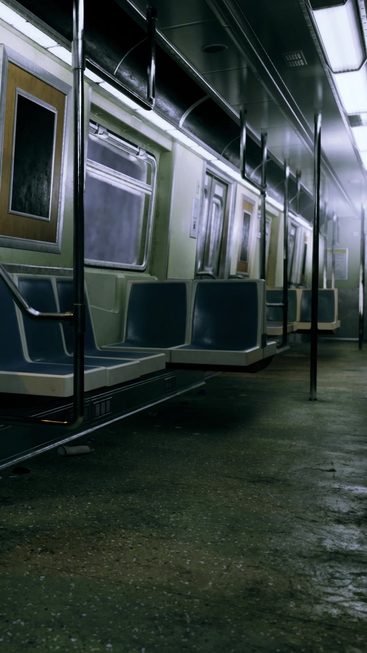 Interno della metropolitana che mostra sedili vuoti e luci soffuse in un sistema di trasporto pubblico.