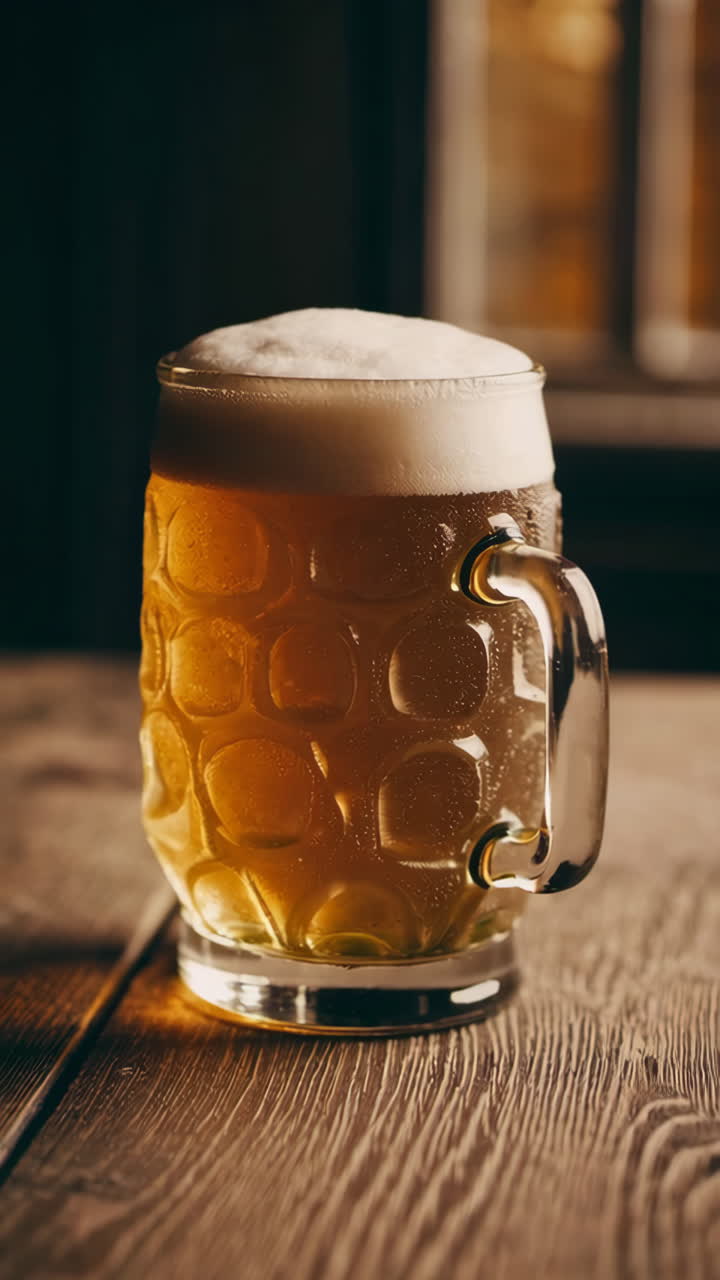 vaso de cerveza en una mesa de madera