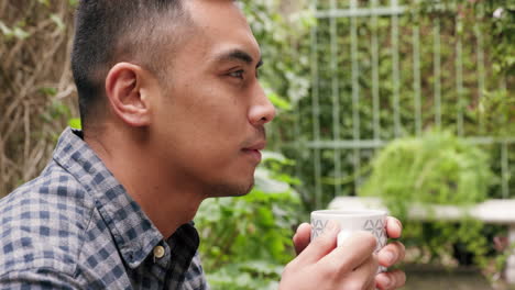 thinking, serious and man drinking coffee