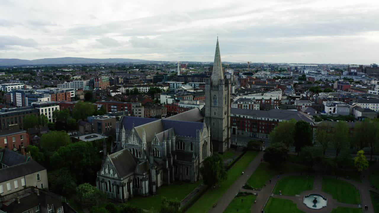 Aerial View of Dublin City with Church