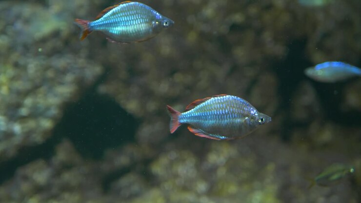 Close-up view of multiple Neon rainbowfish