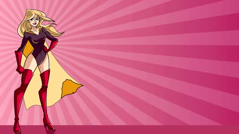superheroine standing tall ray light background