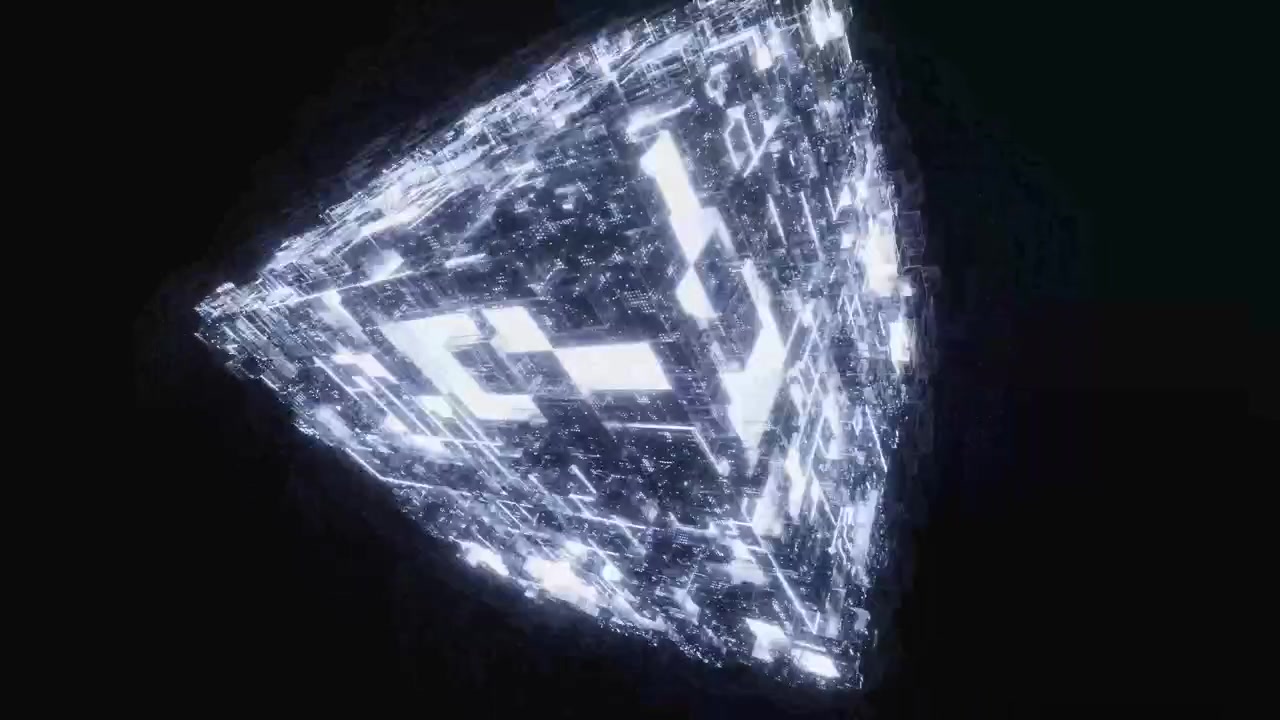 Abstract Digital Cityscape Rotating in Dark Space