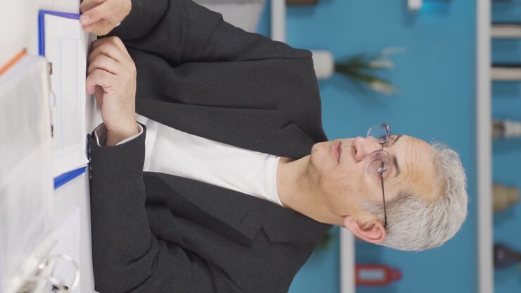 Vertical video of Home office worker man does not want to work.