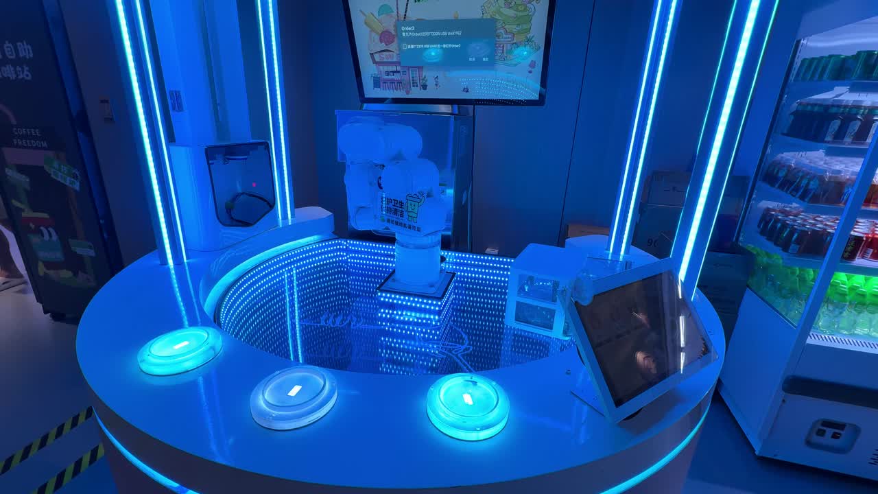 Braccio robotico futuristico che prepara il gelato in Cina