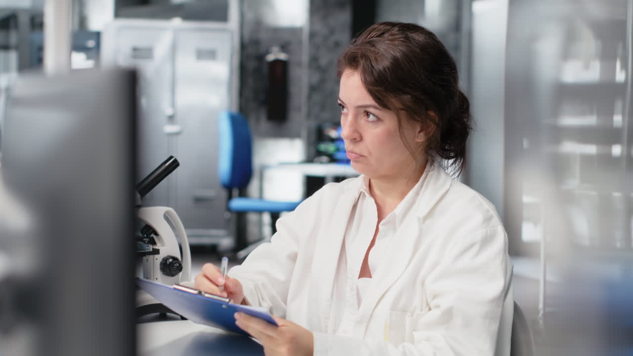 Vertical video Scientist records observations in lab, doing validation of clinical results