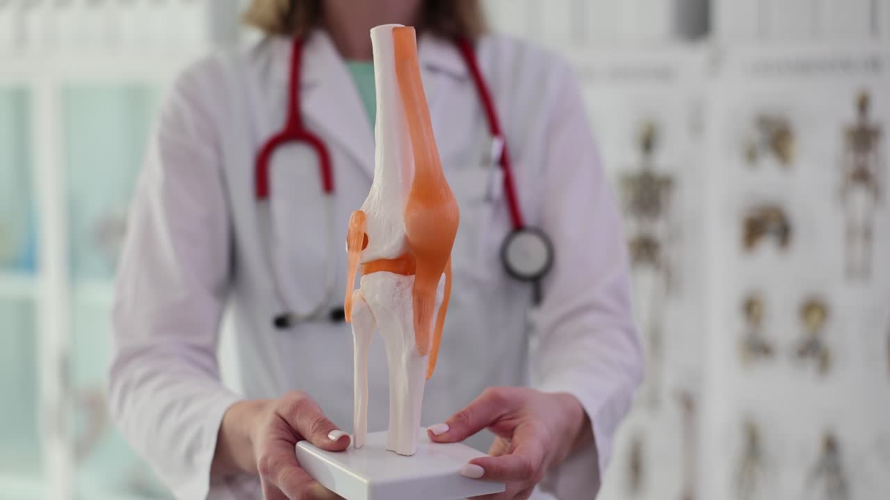Doctor Demonstrating Knee Anatomy with a Model