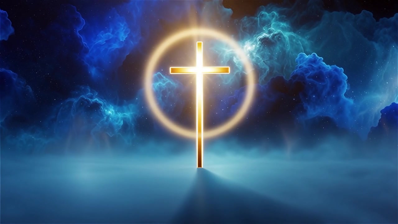 Croce Cristiana Luce Celestiale Sfondo per il Culto.