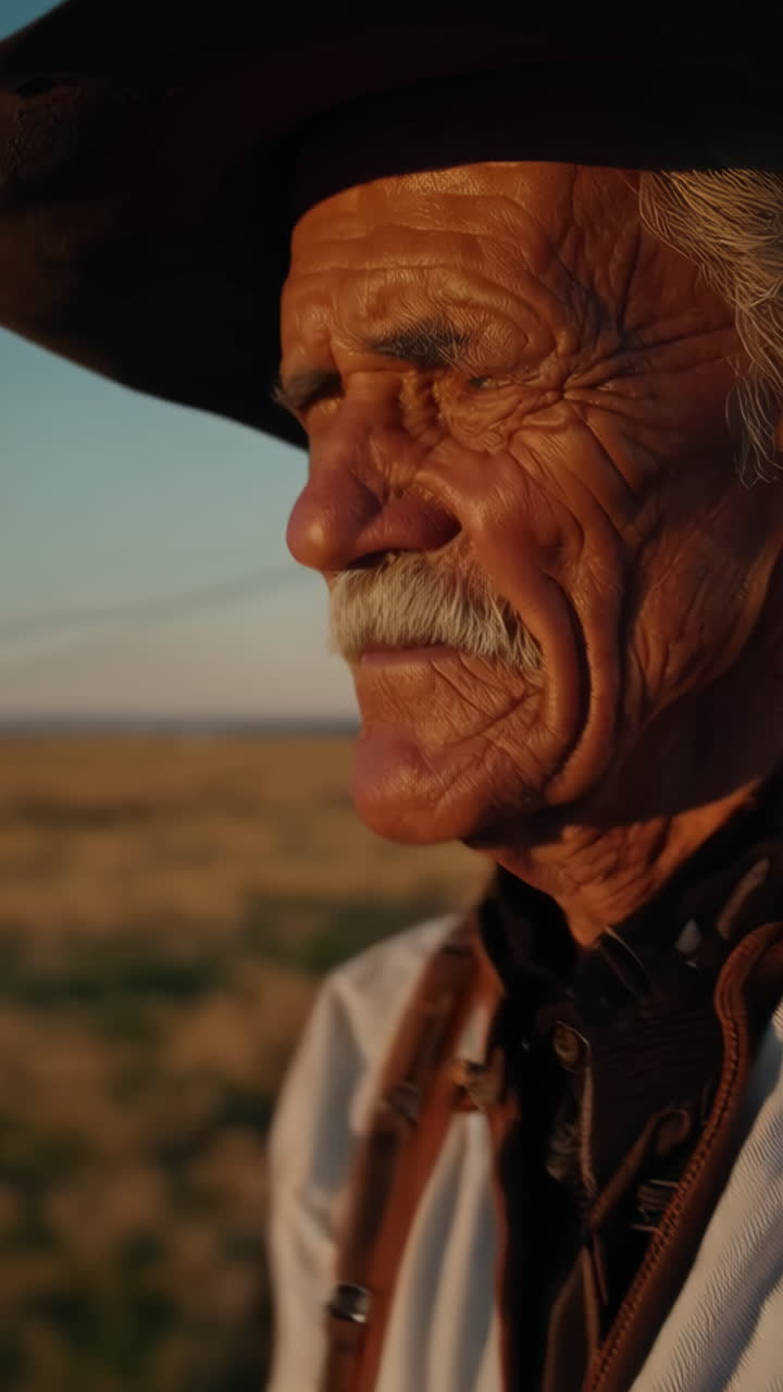 Un cowboy anziano al tramonto