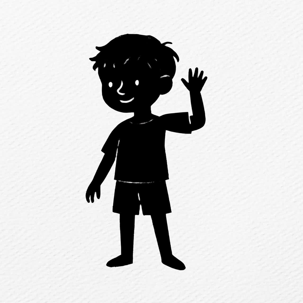 Silhouette di animazione di cartoni animati di bambini felici, risorsa isolata, video 4K trasparente, canale alfa