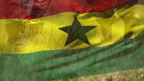 animation of flag of ghana over diverse male soldiers