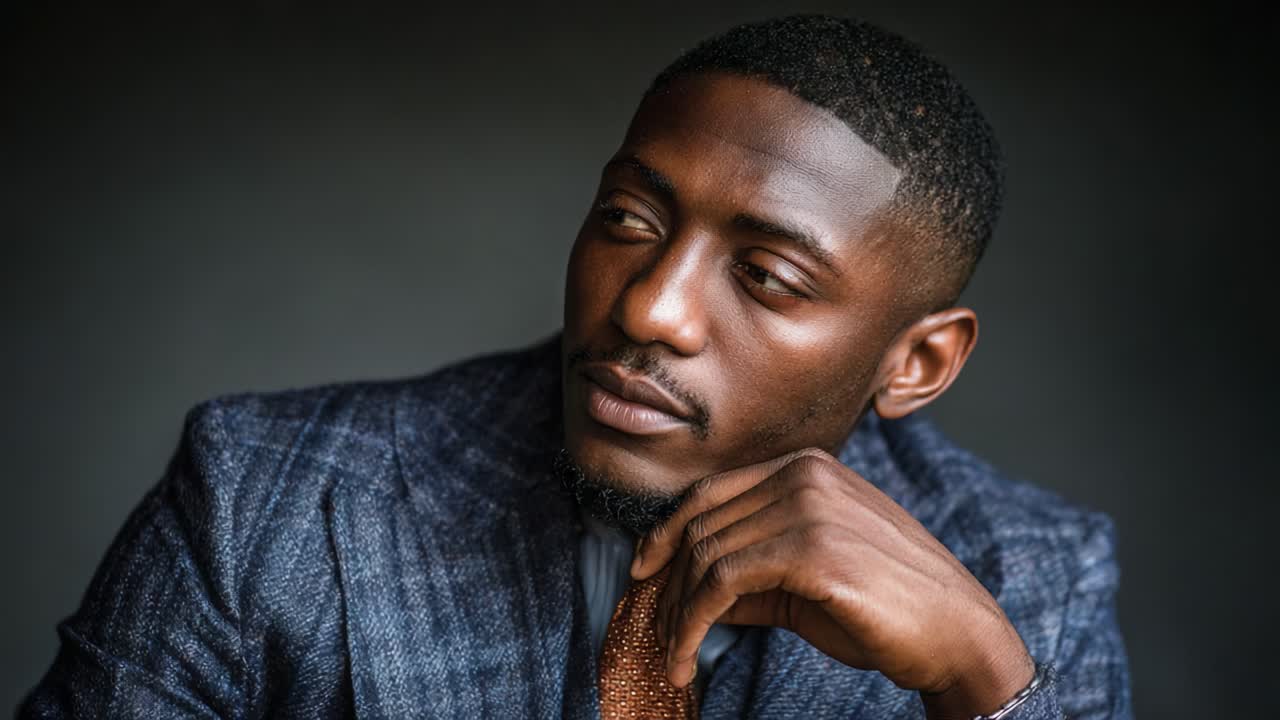 A Thoughtful Portrait of a Stylish Man in a Dark Setting, Capturing Elegance and Reflection with Subtle Expressions and Tailored Attire