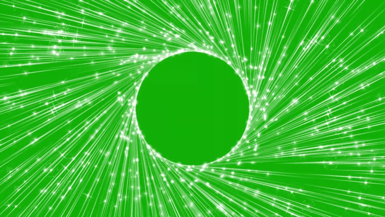 나선형 광선과 반이는 입자 녹색 화면 배경으로 모션 그래픽